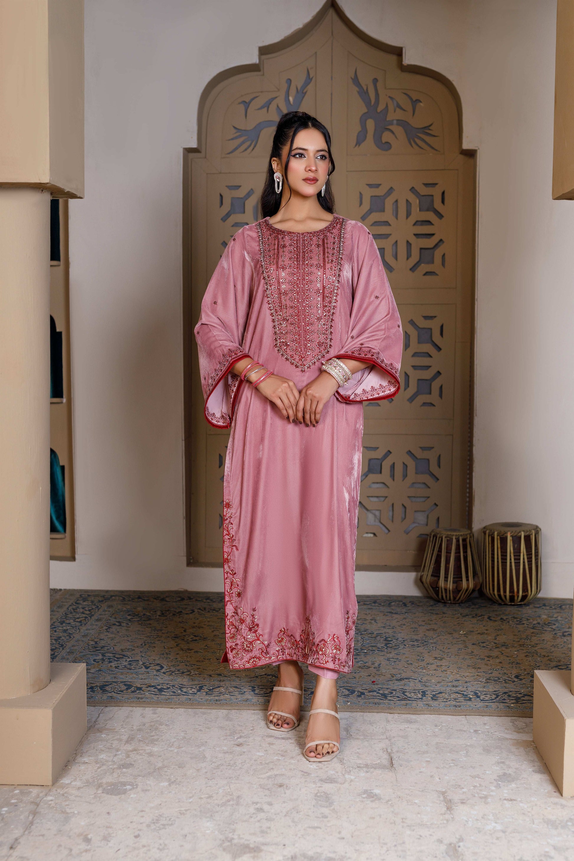 SOFT PINK KAFTAN LONG DRESS