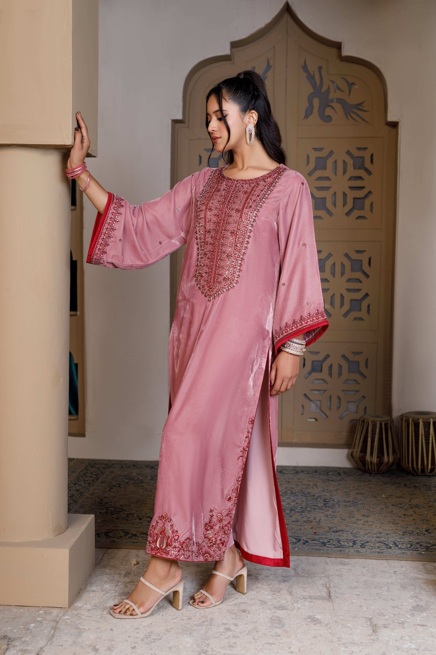 SOFT PINK KAFTAN LONG DRESS