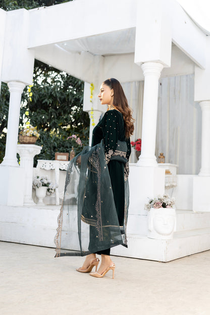 3 Pcs Emerald Green Velvet Dress