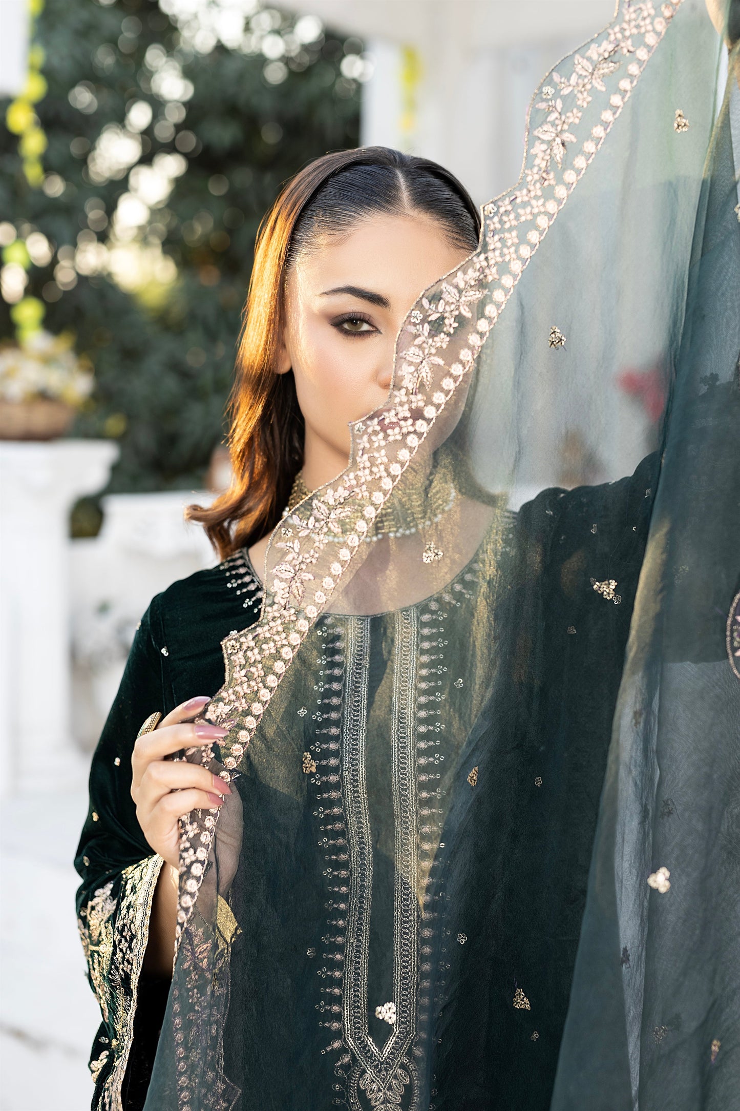 3 Pcs Emerald Green Velvet Dress