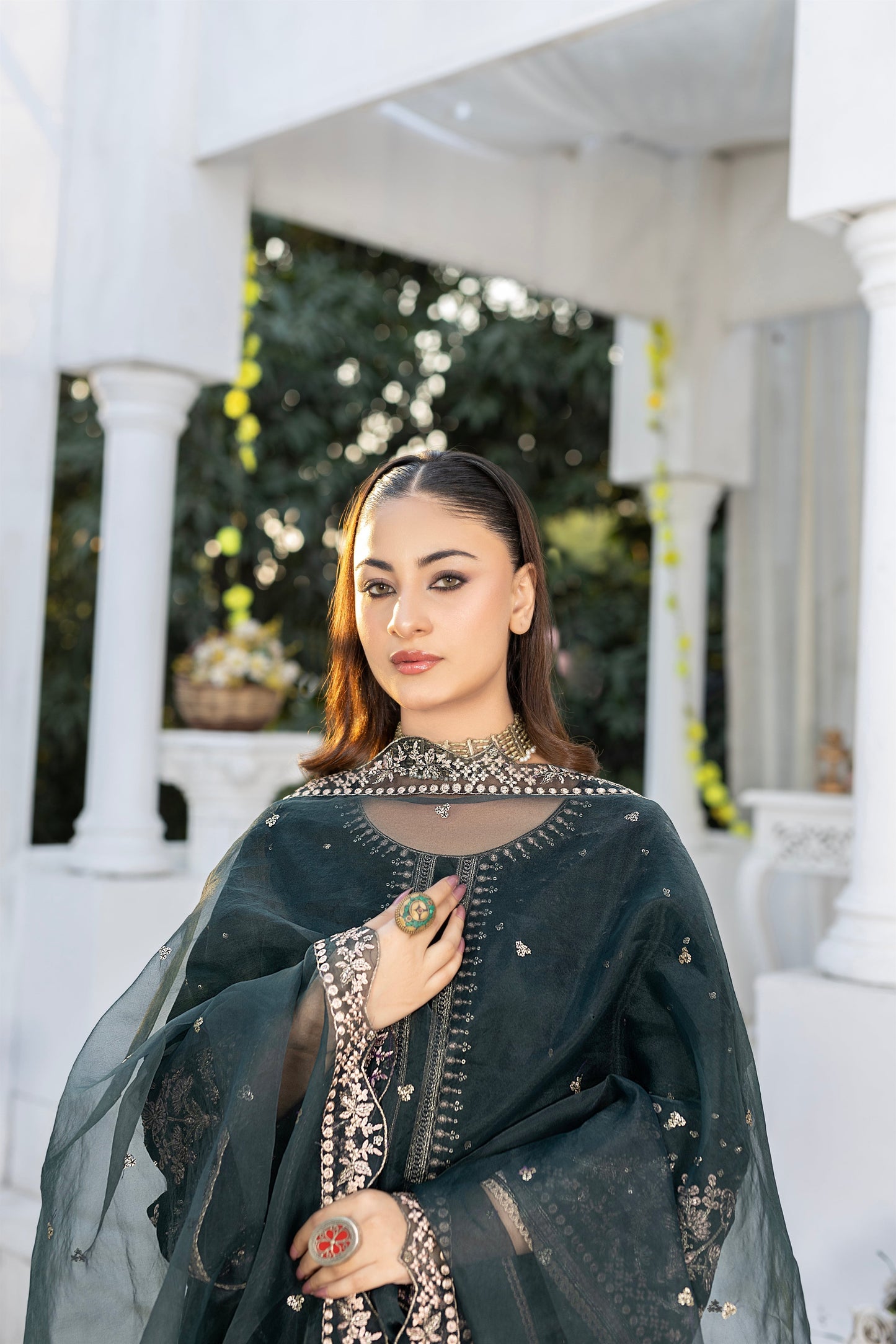 3 Pcs Emerald Green Velvet Dress