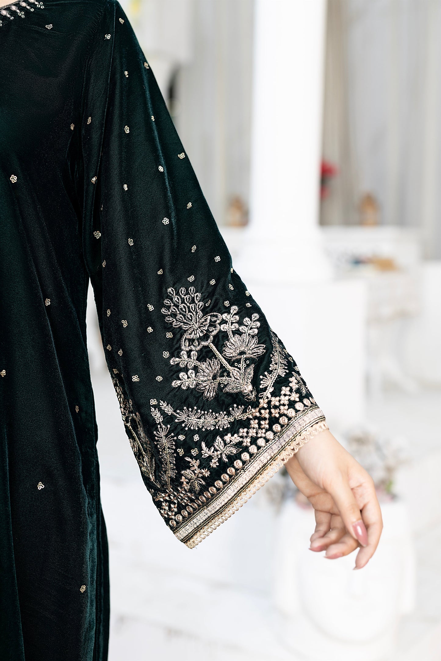 3 Pcs Emerald Green Velvet Dress