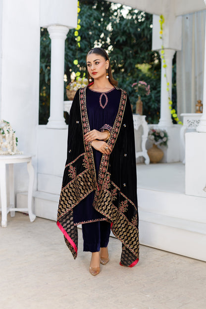 Velvet Black Shawl With Border