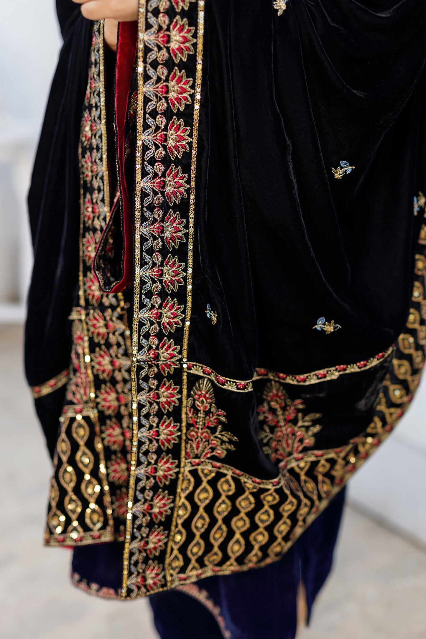 Velvet Black Shawl With Border