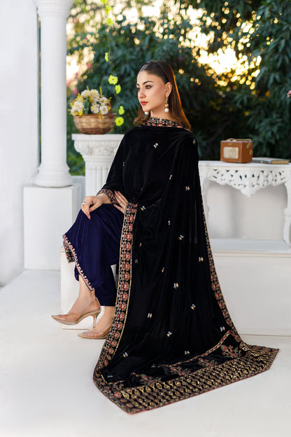 Velvet Black Shawl With Border